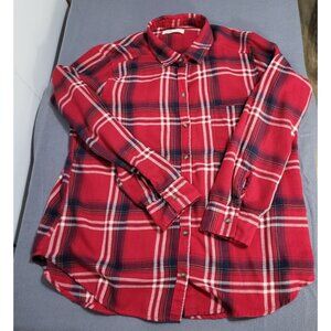 Hollister Womens LG Red Flannel Plaid Button Up Shirt